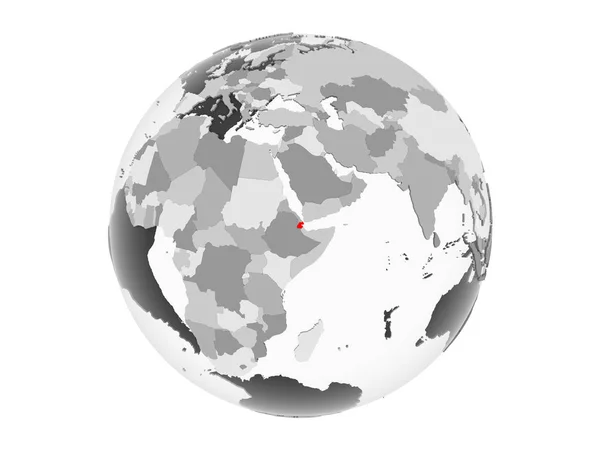 Djibouti Gemarkeerd Het Rood Grijs Politieke Wereldbol Met Transparante Oceanen — Stockfoto
