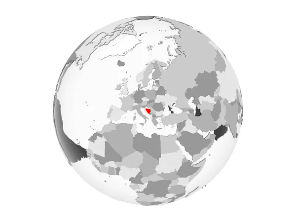 Босния Герцеговина Выделены Красным Сером Политическом Глобусе Прозрачными Океанами Иллюстрация — стоковое фото