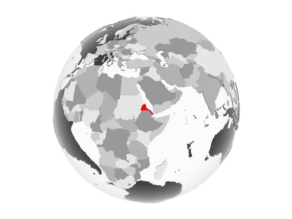 Еритрея Виділено Червоним Кольором Сірий Політичних Глобусом Допомогою Прозорих Океанів — стокове фото