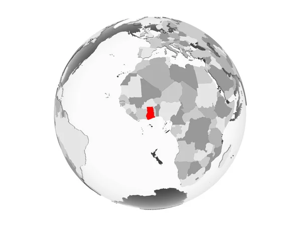 Ghana Highlighted Red Grey Political Globe Transparent Oceans Illustration Isolated — Stock Photo, Image