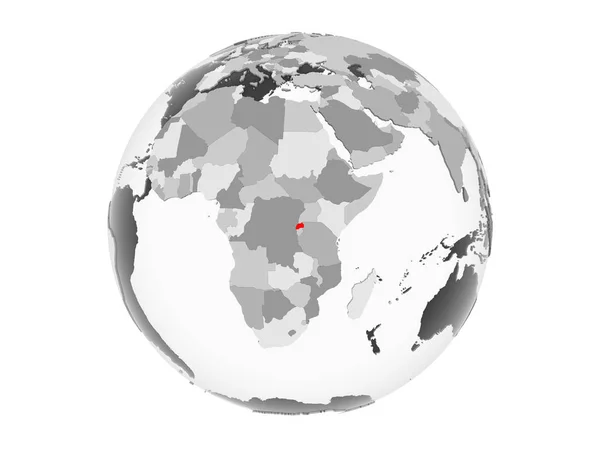 Rwanda Highlighted Red Grey Political Globe Transparent Oceans Illustration Isolated — Stock Photo, Image