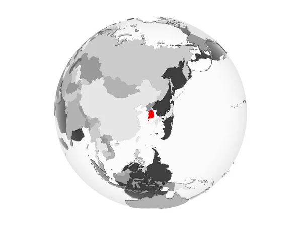 Korea Południowa Zaznaczone Czerwono Szary Globus Polityczny Przezroczystym Oceanów Ilustracja — Zdjęcie stockowe