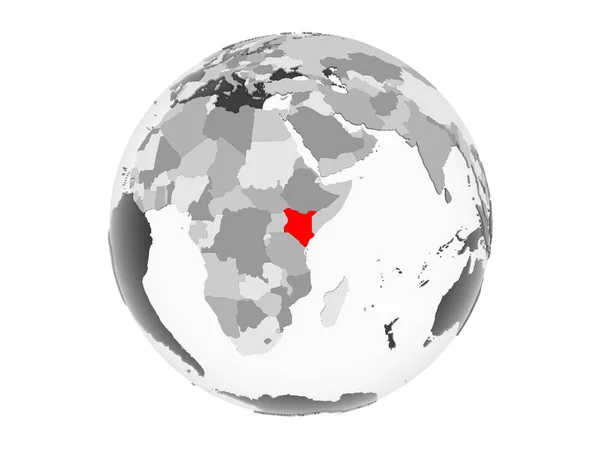 Kenya Highlighted Red Grey Political Globe Transparent Oceans Illustration Isolated — Stock Photo, Image