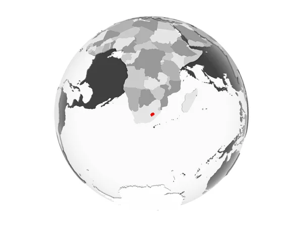 莱索托以红色在灰色的政治地球上突出显示了透明的海洋 在白色背景上隔离的插图 — 图库照片