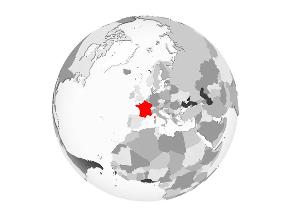 Francja Jest Zaznaczone Czerwono Szary Globus Polityczny Przezroczystym Oceanów Ilustracja — Zdjęcie stockowe