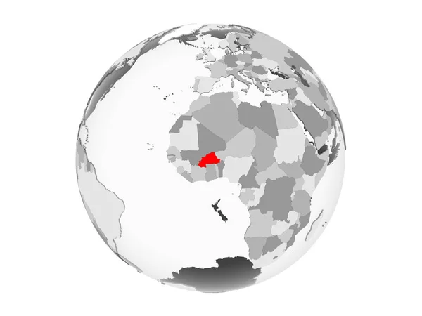 Burkina Faso Kırmızı Şeffaf Okyanuslar Ile Gri Siyasi Dünya Üzerinde — Stok fotoğraf