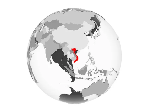 Vietnam Highlighted Red Grey Political Globe Transparent Oceans Illustration Isolated — Stock Photo, Image