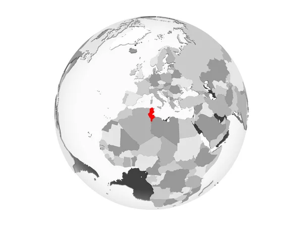Тунис Выделен Красным Сером Политическом Глобусе Прозрачными Океанами Иллюстрация Белом — стоковое фото