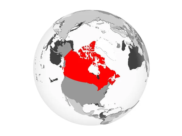 Kanada Zaznaczone Czerwono Szary Globus Polityczny Przezroczystym Oceanów Ilustracja Białym — Zdjęcie stockowe