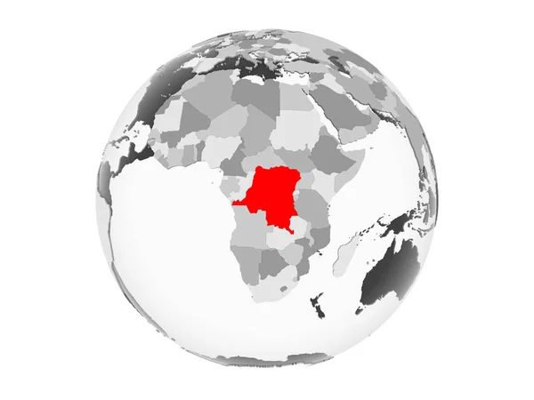 Repubblica Democratica Del Congo Evidenziato Rosso Sul Globo Politico Grigio — Foto Stock