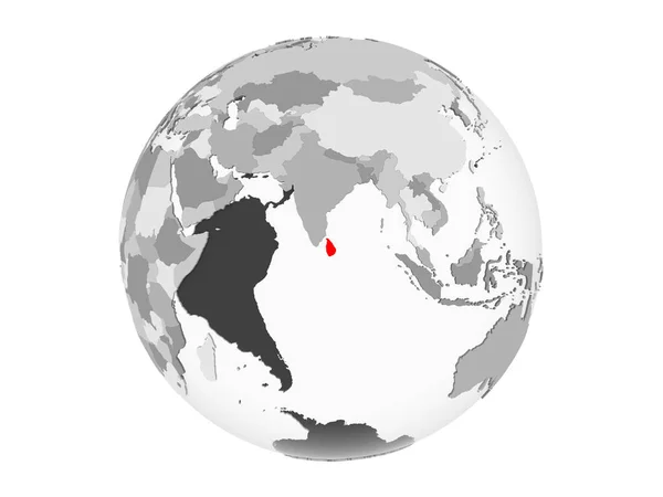 Sri Lanka Kırmızı Şeffaf Okyanuslar Ile Gri Siyasi Dünya Üzerinde — Stok fotoğraf