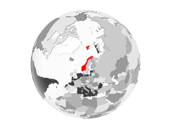 Норвегія Виділено Червоним Кольором Сірий Політичних Глобусом Допомогою Прозорих Океанів — стокове фото