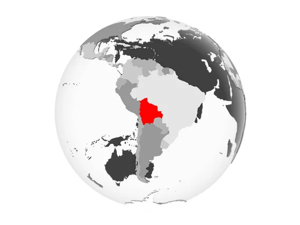 Боливия Выделена Красным Сером Политическом Глобусе Прозрачными Океанами Иллюстрация Белом — стоковое фото