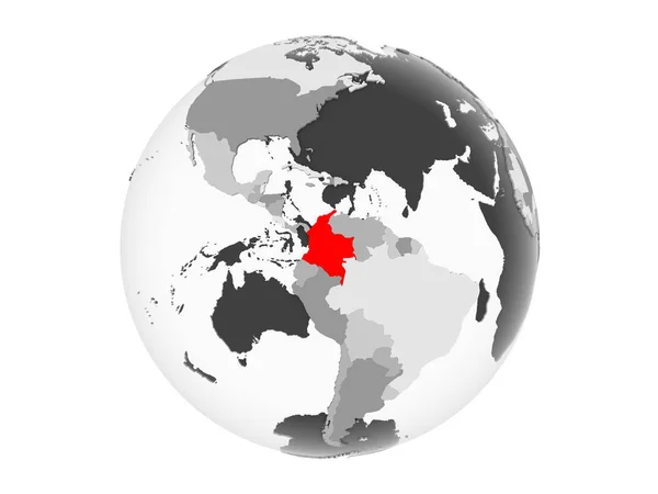 Colombia Highlighted Red Grey Political Globe Transparent Oceans Illustration Isolated — Stock Photo, Image