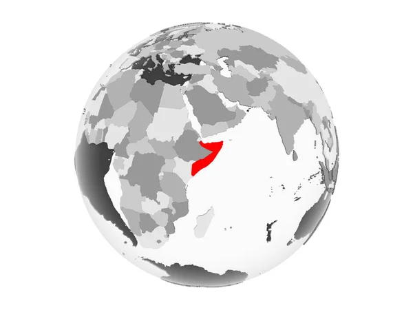 Somalia Destacó Rojo Sobre Gris Globo Político Con Océanos Transparentes — Foto de Stock
