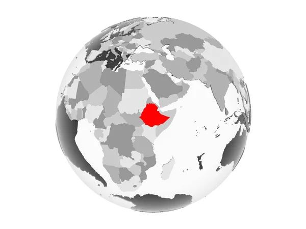 Ethiopia Highlighted Red Grey Political Globe Transparent Oceans Illustration Isolated — Stock Photo, Image