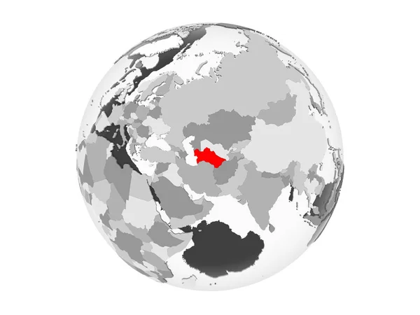 土库曼斯坦以红色在灰色的政治地球上突出显示了透明的海洋 在白色背景上隔离的插图 — 图库照片
