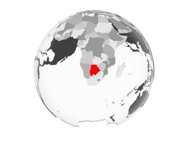 博茨瓦纳以红色在灰色的政治地球上突出显示了透明的海洋 在白色背景上隔离的插图 — 图库照片