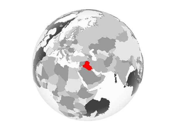 Iraq Highlighted Red Grey Political Globe Transparent Oceans Illustration Isolated — Stock Photo, Image