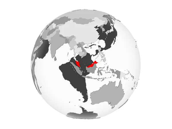 Malaysia Highlighted Red Grey Political Globe Transparent Oceans Illustration Isolated — Stock Photo, Image