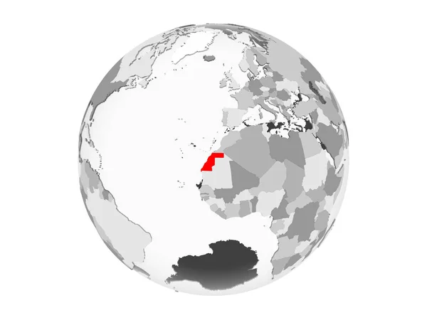 Sahara Occidentale Evidenziato Rosso Sul Globo Politico Grigio Con Oceani — Foto Stock