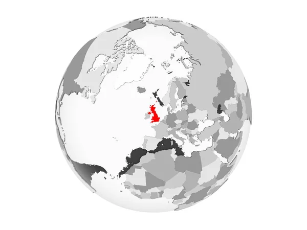 Velká Británie Zvýrazněny Červeně Šedé Politické Globe Transparentní Oceány Ilustrace — Stock fotografie
