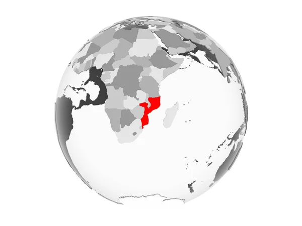 Mozambique Highlighted Red Grey Political Globe Transparent Oceans Illustration Isolated — Stock Photo, Image