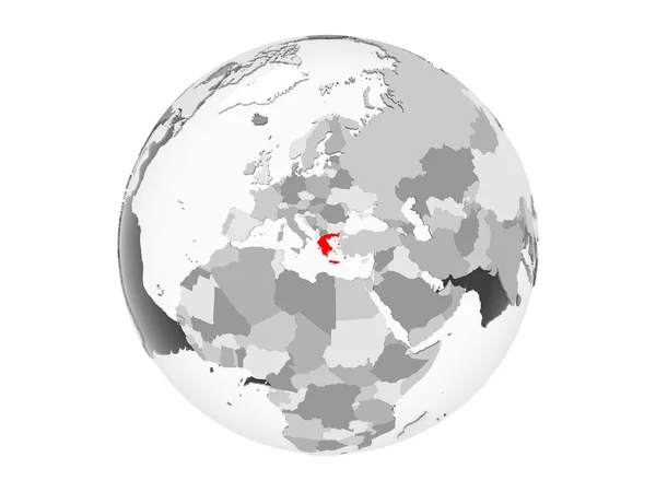 Греція Виділено Червоним Кольором Сірий Політичних Глобусом Допомогою Прозорих Океанів — стокове фото