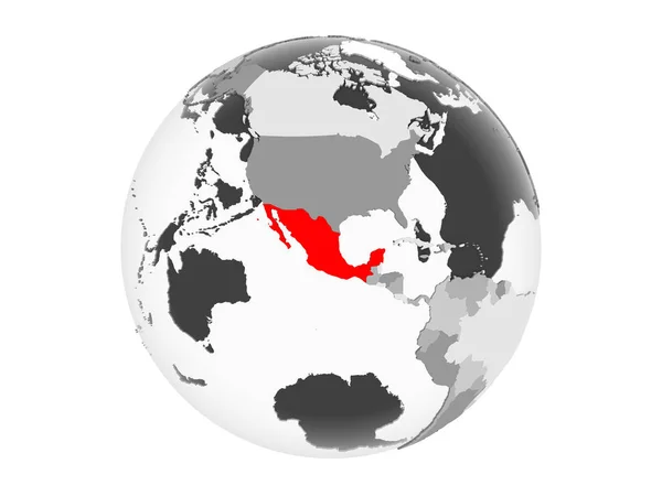 Mexico Highlighted Red Grey Political Globe Transparent Oceans Illustration Isolated — Stock Photo, Image