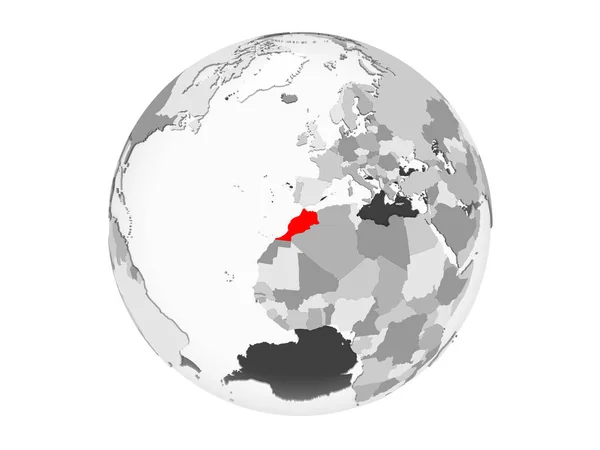 Marocco Evidenziato Rosso Sul Globo Politico Grigio Con Oceani Trasparenti — Foto Stock