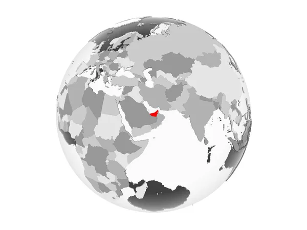 Emirados Árabes Unidos Destacados Vermelho Globo Político Cinzento Com Oceanos — Fotografia de Stock