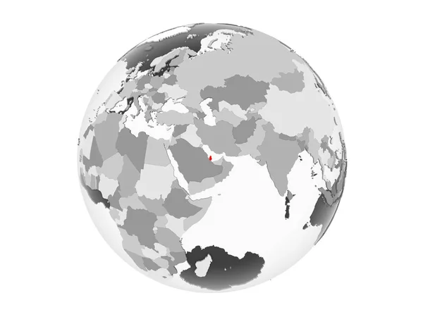 Qatar Gemarkeerd Het Rood Grijs Politieke Wereldbol Met Transparante Oceanen — Stockfoto