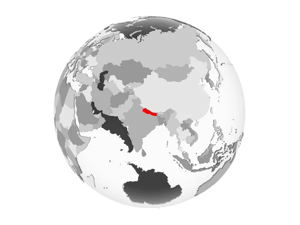 Nepal Zaznaczone Czerwono Szary Globus Polityczny Przezroczystym Oceanów Ilustracja Białym — Zdjęcie stockowe