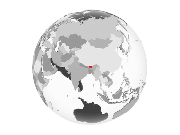 Bhutan Highlighted Red Grey Political Globe Transparent Oceans Illustration Isolated — Stock Photo, Image