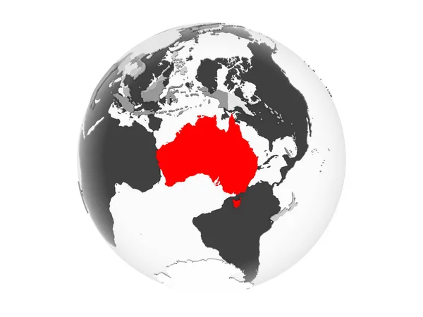 Australia Evidenziato Rosso Sul Globo Politico Grigio Con Oceani Trasparenti — Foto Stock