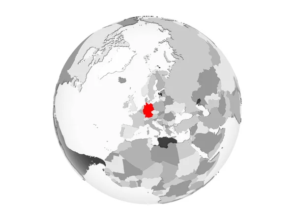 ドイツは 透明な海と灰色の政治世界の赤で強調表示されます 白い背景で隔離の — ストック写真