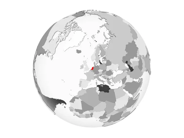 Nizozemsko Zvýrazněny Červeně Šedé Politické Globe Transparentní Oceány Ilustrace Izolované — Stock fotografie