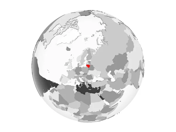Литва Выделена Красным Сером Политическом Глобусе Прозрачными Океанами Иллюстрация Белом — стоковое фото