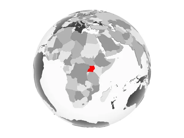 Oeganda Gemarkeerd Het Rood Grijs Politieke Wereldbol Met Transparante Oceanen — Stockfoto