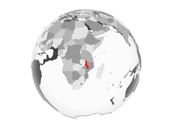 Малави Выделяется Красным Сером Политическом Глобусе Прозрачными Океанами Иллюстрация Белом — стоковое фото