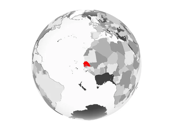 Senegal Zvýrazněny Červeně Šedé Politické Globe Transparentní Oceány Ilustrace Izolované — Stock fotografie