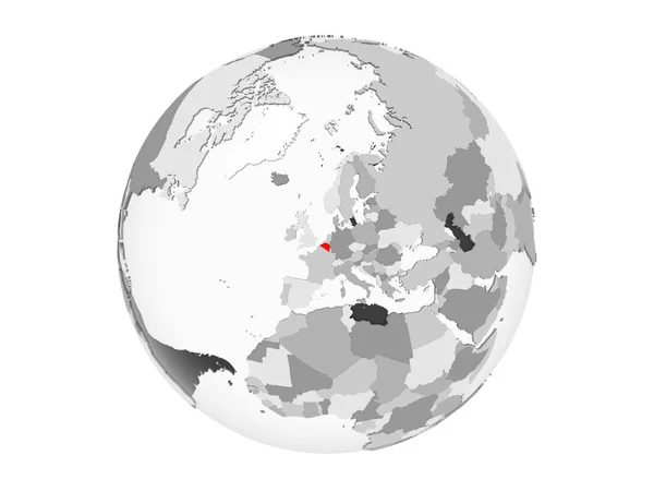 Belgio Evidenziato Rosso Sul Globo Politico Grigio Con Oceani Trasparenti — Foto Stock
