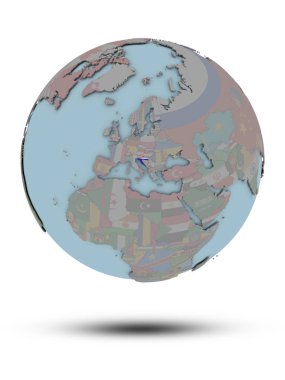 Hırvatistan ile ulusal bayrak beyaz arka plan üzerinde izole gölge ile siyasi dünya üzerinde. 3D çizim.