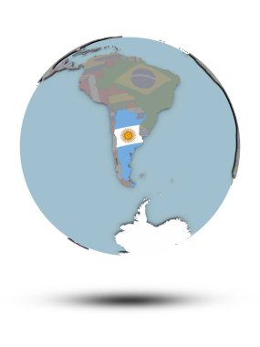 Arjantin Ulusal bayrağını beyaz arka plan üzerinde izole gölge ile siyasi dünya ile. 3D çizim.