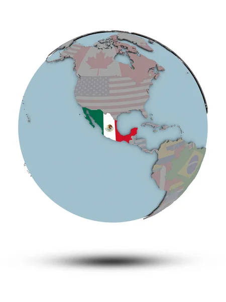 Mexiko Med Flagga Politiska Jordglob Med Skugga Isolerad Vit Bakgrund — Stockfoto