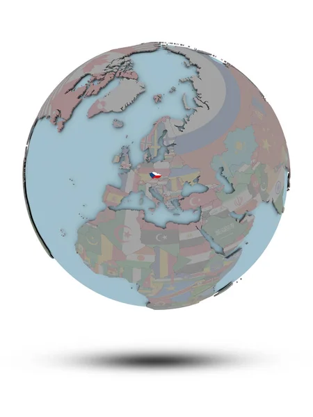 Česká Republika Státní Vlajka Politické Globe Stínem Izolovaných Bílém Pozadí — Stock fotografie