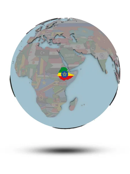 Etiopía Con Bandera Nacional Globo Político Con Sombra Aislada Sobre —  Fotos de Stock