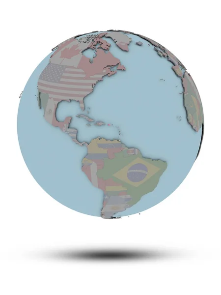 Puerto Rico Státní Vlajka Politické Globe Stínem Izolovaných Bílém Pozadí — Stock fotografie