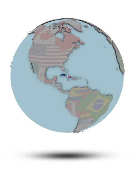 Cuba National Flag Political Globe Shadow Isolated White Background Illustration — Stock Photo, Image