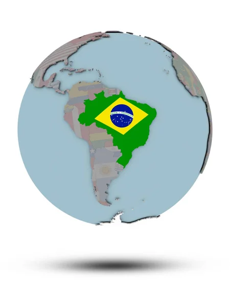 Brasile Con Bandiera Nazionale Sul Globo Politico Con Ombra Isolata — Foto Stock